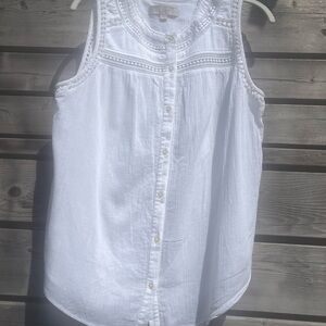 LOFT White Sleeveless Crochet Detail Blouse